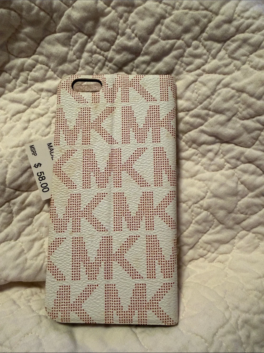 Michael Kors White & Pink MK Logo Flip Phone Case with Window for IPhone 6s Plus